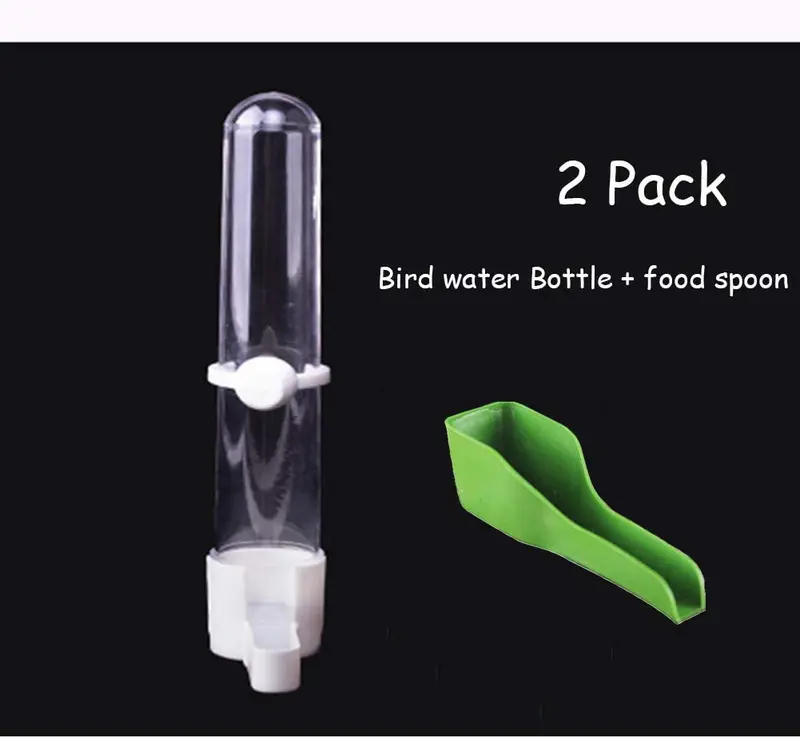 Yu-Xiang - Juego de 2 botellas de agua para pájaros con cuchara, pequeños alimentos para animales y cuencos colgantes para jaula de Mynah Parrot (2.2 fl oz)