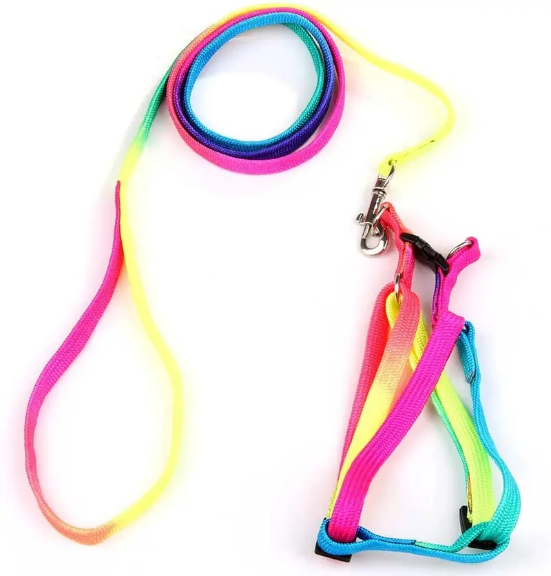 yueton Perro Mascota Cachorro Gato Kitty ajustable Nylon Correa arco iris perro pecho correas Cadena Siete Color tracción dorsal torácica Suits perro Cuerda Cadena De Correa De Perro
