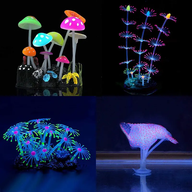 Yuxier - Adornos para acuario (4 unidades), diseño de seta brillante