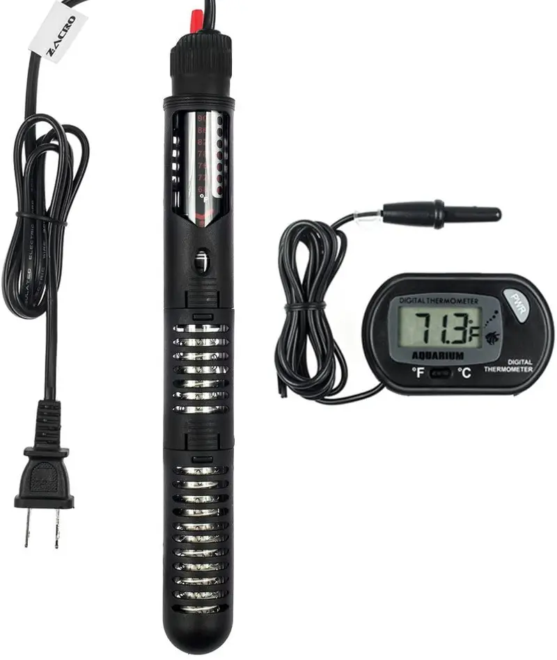 Zacro calentador sumergible para acuario, NO.4832 con termostato automático para tanque de peces con funda protectora y lectura digital de temperatura, 300 W