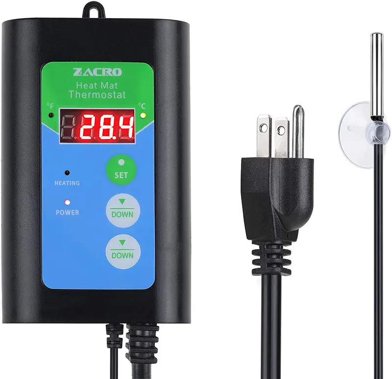 Zacro - Termostato digital para esterilla de calor de reptiles, para germinación de semillas, 41-108 °F, 1 unidad, color negro