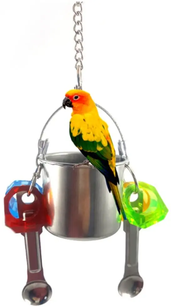zaptex comederos loro contenedor de tazas de alimentos jaula de pájaros para colgar tazón de la comida columpio de juguete con alimentador de acero inoxidable