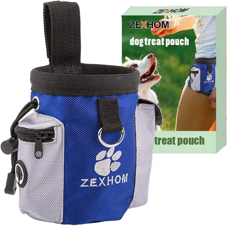 ZEXHOM Dog Treat Pouch, Portable Dog Training Bag with Belt Clip, Drawstring Design Training Pouch with Dog Bag Dispenser, Perfect Food Snack Storage Holder for Puppy Training and Walking