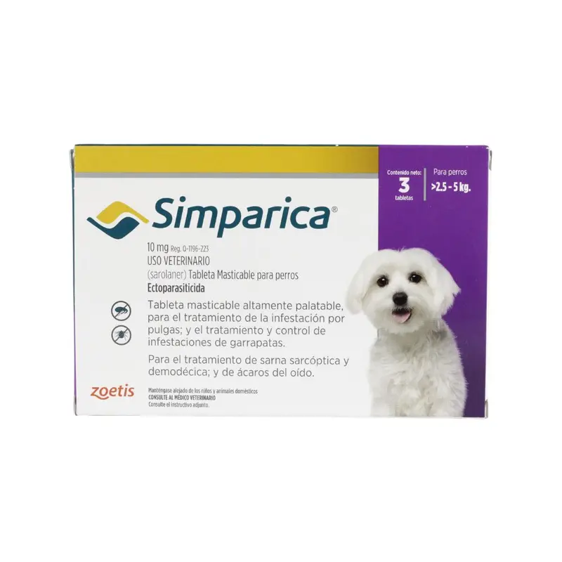 Zoetis Simparica 10 Mg Perros >2.5 - 5 Kg 3 Tab