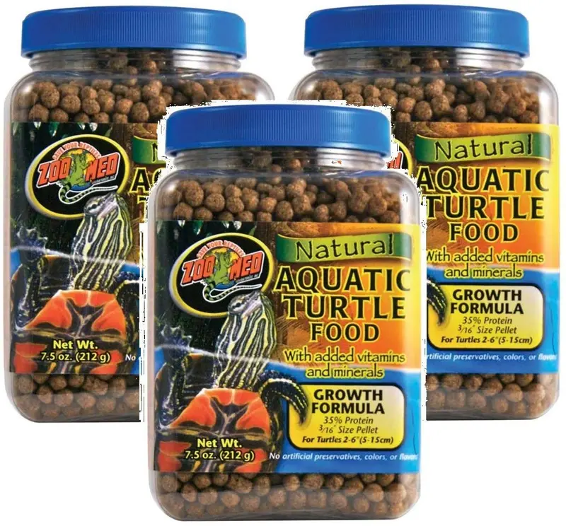 Zoo Med 3 Pack de alimentos naturales para tortugas acuáticas con fórmula de crecimiento, 19 ml por contenedor