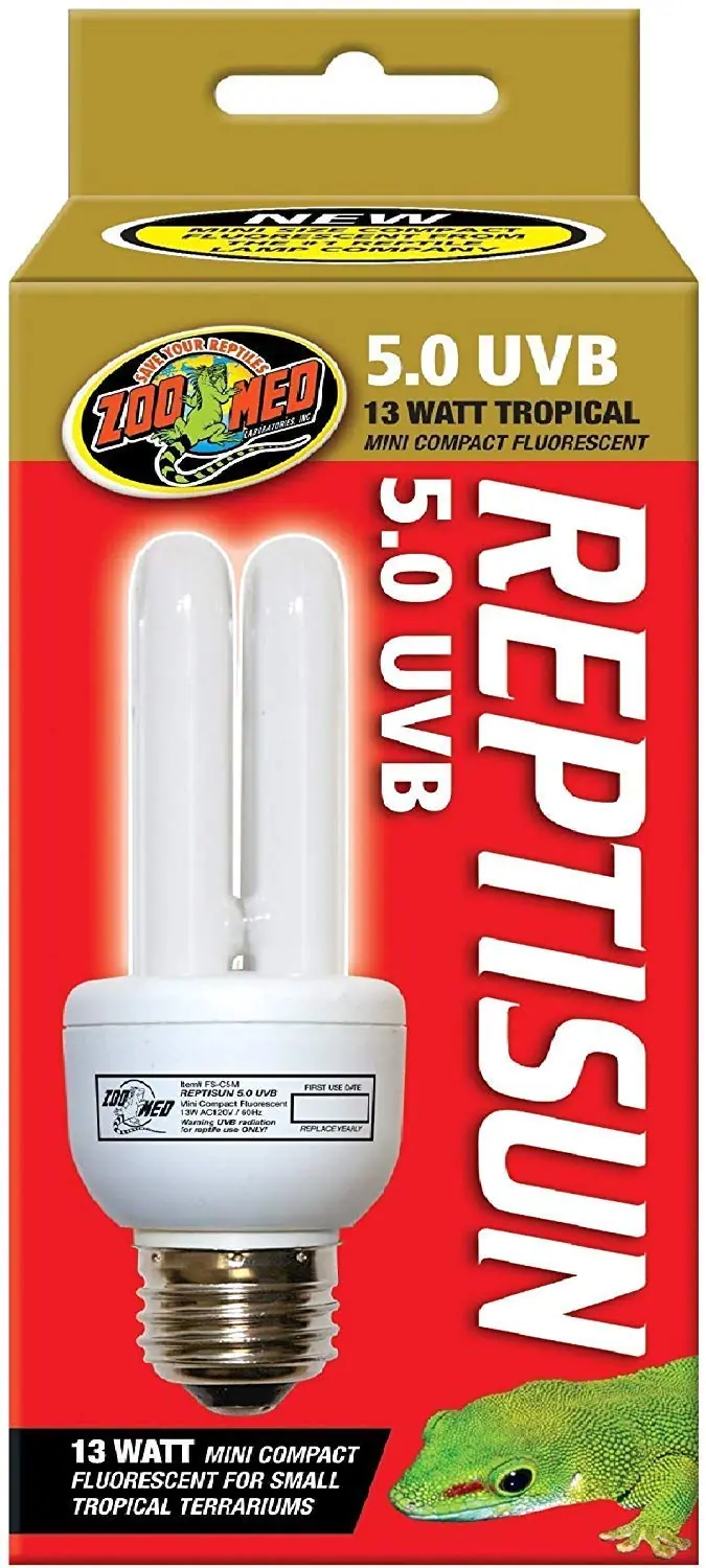 Zoo Med ReptiSun 5.0 - Paquete de 4 mini bombillas fluorescentes compactas UVB para terrarios tropicales pequeños