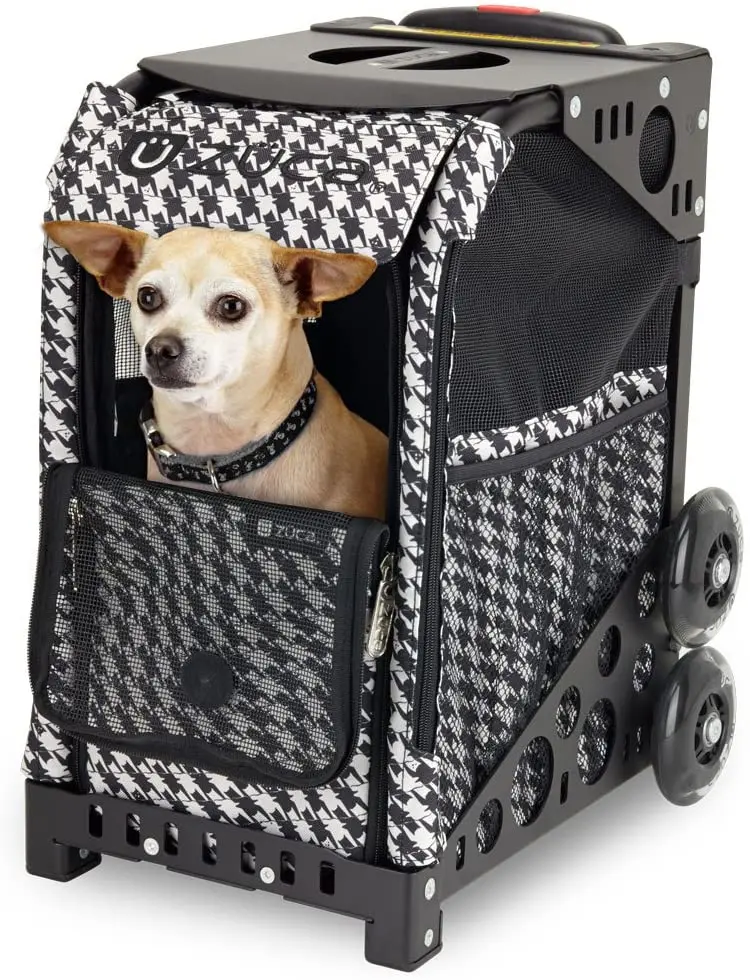 zuca zuzuca Rolling Pet Carrier – Houndstooth inserto negro bolsa marco de, elija su color