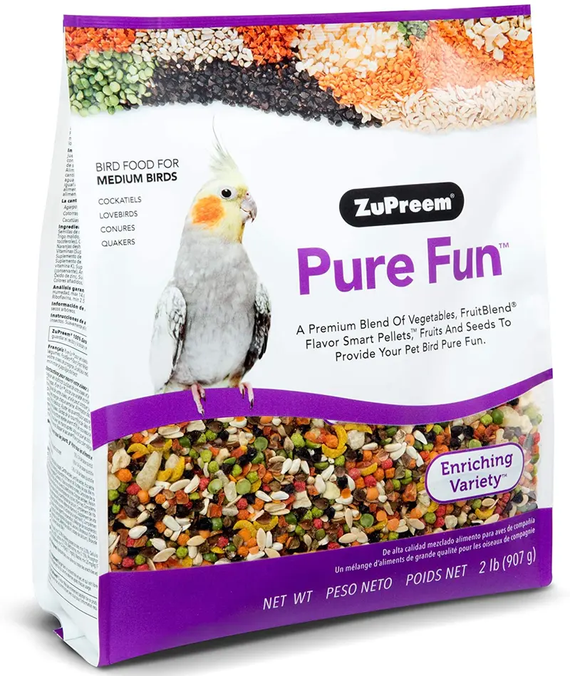 ZuPreem - Alimento para pájaros medianos para aves de amor, quakers, pequeños conorios y cacatúas | potente mezcla de verduras, pellets de mezcla de frutas naturales, frutas y semillas