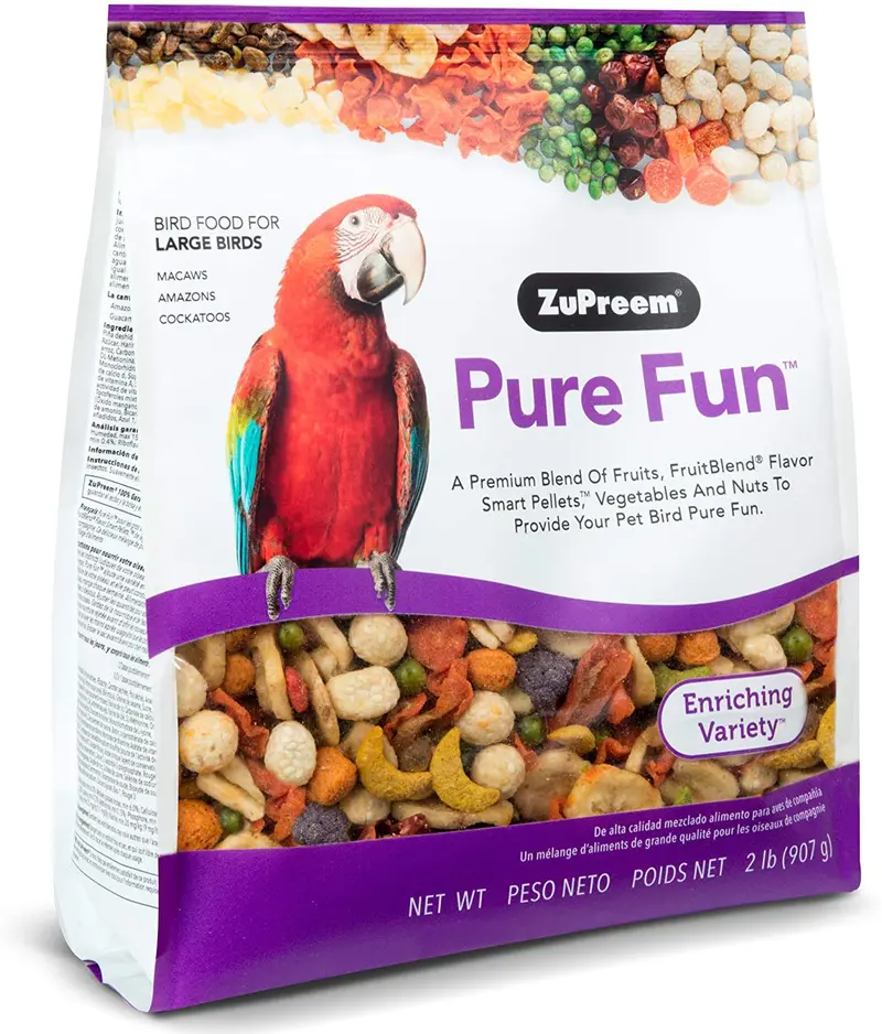 ZuPreem Pure Fun Bird Food for Large Birds | Powerful Blend of Fruit, Natural FruitBlend Pellets, Vegetables, Nuts for Amazons, Macaws, Cockatoos