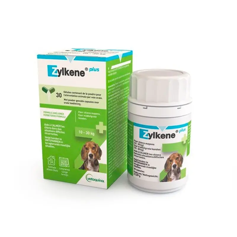 Zylkene Plus 225 mg – Suplemento Relajante para Perros Medianos (30 Cápsulas)